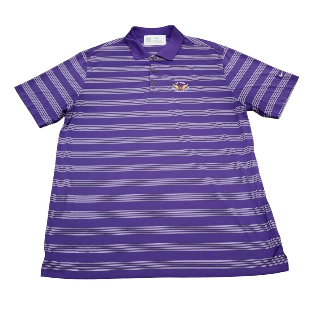 Nike Golf Shirt Mens XL Purple Pinstriped Chest Button Short Sleeve Collared Top